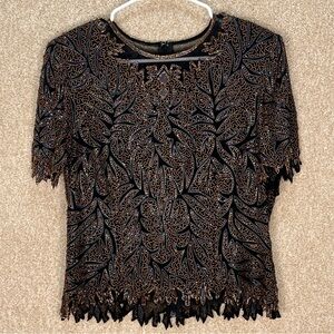 Imperfect vintage silk beaded top Laurence Kazar Paris-New York medium large